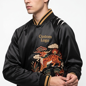 <b>Mens</b> Satin Bomber <b>Jacket</b> Embroidered Trendy Varsity Style <b>Black</b> Gold Trim Custom Logo Streetwear Casual Fashion Coat <b>Jacket</b> - Product Image 3