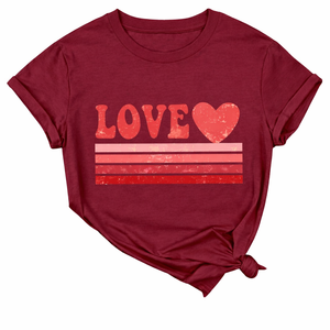 Camiseta Personalizada con Estampado de Corazón Vintage Color Borgoña, de Secado Rápido, Cuello Redondo, Manga Larga, Corte Ajustado, 100% Algodón, para San Valentín - Product Image 1