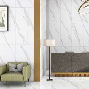 Azulejos de Porcelana con Efecto Mármol Blanco Contemporáneo, 600x1200mm, Brillantes y Pulidos, para Paredes y Pisos Interiores - Product Image 1