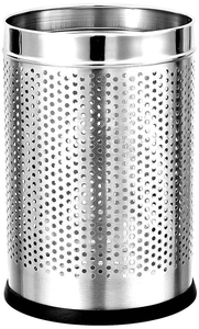 Poubelle à papier perforée en métal, poubelle ronde avec dessus ouvert et base antidérapante pour la maison et le bureau - Product Image 6