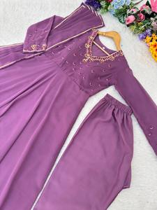 Vestido de novia étnico pakistaní personalizado a la moda, ropa de fiesta, vestido de trabajo bordado Georgette Dupatta Anarkali con cintura Natural - Product Image 4