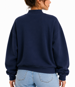 Sudadera Oversize Personalizada para Mujer con Cuello Alto, 100% Algodón, Aplique de Letra Griega y Bordado a Cuadros, Suéter de Invierno - Product Image 2