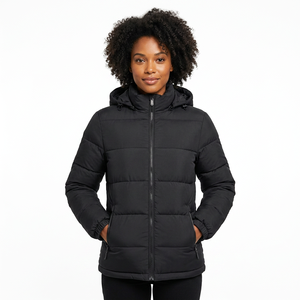 Unisex Winter Hooded <b>Jacket</b> Waterproof Breathable Solid Color Zipper Casual Style Polyester Wadding Long Front Regular Fit - Product Image 4