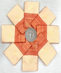 Traditional Indian Silk <b>Saree</b> With <b>Red</b> And Orange Border For Wedding Wear Women's Floor Length Sari Classic Design - Product Image 2