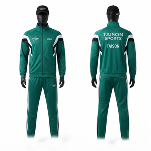 Premium 300 GSM Interlock Fabric Eco-Friendly Waterproof <b>Table</b> <b>Tennis</b> Tracksuit Green Black Panels Custom Logo Set Fleece Lining - Product Image 1