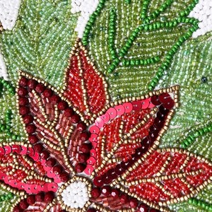 Handmade Christmas Table Runner: Beaded Poinsettia Floral Decor (13x36 inch) - Product Image 2