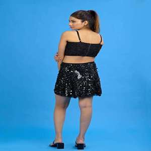 Womens <b>Sequin</b> Two Piece Co Ord Set | Sleeveless Crop <b>Top</b> Mini Skirt Party Wear Elegant Club Outfit India Supplier 2026 New Look. - Product Image 3