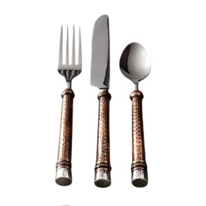 Juego de cubiertos con mango martillado de cobre antiguo para restaurantes, hoteles y suministros para bodas - Product Image 1