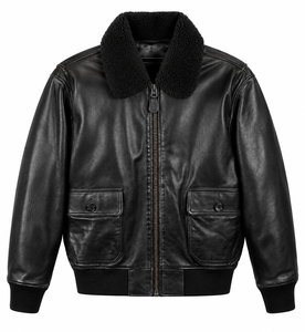 Men's Black Genuine Leather Cow Skin Bomber <b>Jacket</b> <b>Sherpa</b> <b>Lined</b> Breathable Zipper Closure Moto Style Winter Wear - Product Image 1