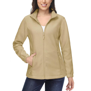 Veste polaire noire unie pour femme, entièrement zippée, col montant, coupe décontractée, coupe-vent, vêtement d'extérieur d'automne, en polyester - Product Image 3
