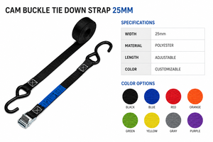 Sangle d'arrimage en polyester premium avec boucle à came 25 mm 250 kg avec crochet en S pour la fixation de la cargaison Fabricant OEM Vente directe d'usine - Product Image 4