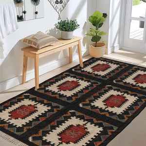 Décoration écologique pour le sol, tapis kilim en jute et laine tissés à la main pour le salon, la chambre et le bureau - Product Image 1