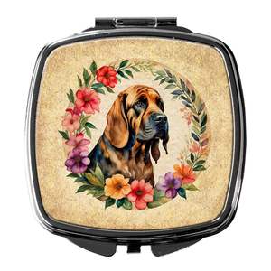 Bloodhound Flowers Compacto Plegable de mano Espejo de maquillaje de viaje Regalo de bolsillo para mujeres y niñas - Product Image 1