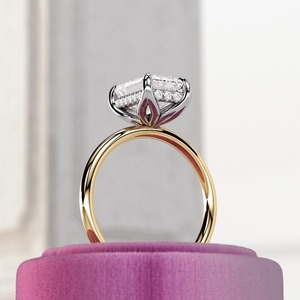 3 Carat Emerald Cut Lab Created Diamond Hidden Halo Engagement <b>Ring</b> Floral Anniversary Wedding 14k/18k Solid Gold IGI Certified - Product Image 4
