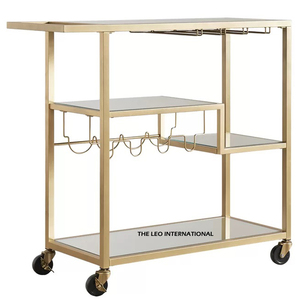 Chariot de service de petit-déjeuner de qualité supérieure, design attrayant, chariot d'hôtel en métal et verre avec roulettes, provenance Inde - Product Image 1