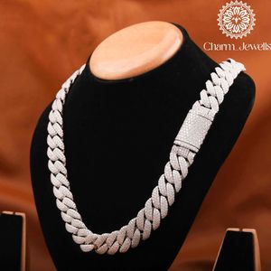 Collier pour homme Charm_Jewells en moissanite et perle d'eau douce, coupe brillante, argent 925 plaqué or 14 carats, chaîne à maillons, style hip-hop - Product Image 4