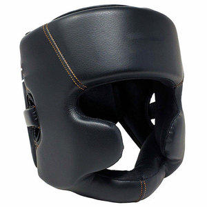 <b>Boxing</b> Head Guard PU Leather Protective Gear Hook Loop Closure Unisex Adult Universal Use Solid Black - Product Image 1