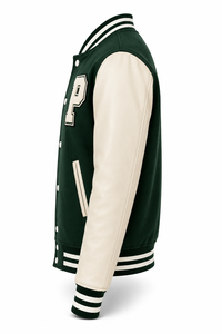 Men's Green Varsity <b>Jacket</b> for Wool Sleeves Embroidered P Letter Front Button Closure <b>Patchwork</b> Streetwear Winter Wear - Product Image 4