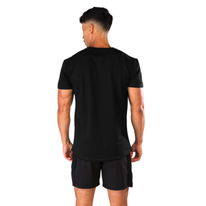 T-shirt de sport pour homme à manches courtes, coupe ajustée, pour la gym et l'entraînement, en coton doux, haute performance, noir, OEM en gros - Product Image 2