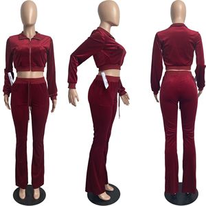 High Quality Custom Women's Velour Tracksuit Zip-up Cropped Hoodie and <b>Jogger</b> <b>Set</b> Casual Sports Velvet Sweatsuit - Product Image 5