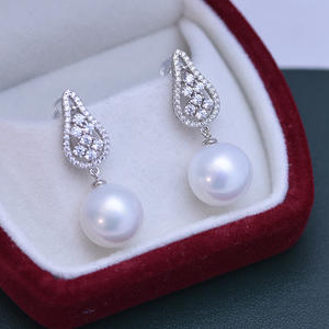 Pendientes de Perlas Redondas Blancas de Agua Dulce de 11-12 mm para Mujer, Plata de Ley S925, con Lazo, con Luz Intensa y Pequeñas Imperfecciones - Product Image 2