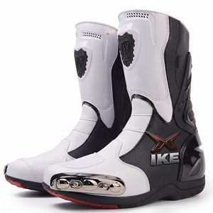 Bottes de moto de course à manches longues en cuir blanc et noir HIKE IMPEX Hi-J-001, respirantes, imperméables, protectrices, unisexes, personnalisables - Product Image 1