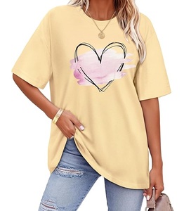 Nueva Colección de Camisetas de Mujer Estampadas 100% Algodón, Manga Corta, Cuello Redondo, Hombros Caídos, Talla Grande, Cómodas, de Bangladesh - Product Image 1