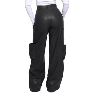 Pantalon cargo en cuir pour femme, multi-poches, décontracté, streetwear, séchage rapide, pour la randonnée, vente en gros OEM - Product Image 3
