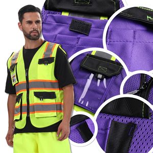 Hi Visibility Polyester Sleeveless Workwear Reflective Safety Vests <b>for</b> Men Women Mesh Fabric <b>Construction</b> Safety Apparel Neon - Product Image 6