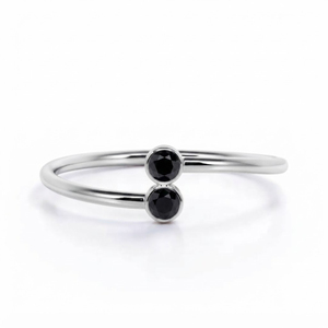 Rhaya Jewels Women's Elegant Rhodium Plated 925 Sterling Silver Dual Cut Black Onyx Bezel Setting <b>Dainty</b> Band Trendy <b>Ring</b> - Product Image 1