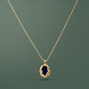 <b>Lapis</b> <b>Lazuli</b> Brass Gold Plated Oval <b>Pendant</b> Natural Rough Gemstone Necklace Handmade Boho Dainty Layered Charm Gift Women - Product Image 1