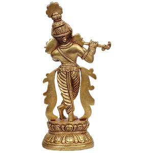 Statue en laiton de Lord Krishna de 9 pouces faite à la main oeuvre de sculpture artisanale indienne authentique de qualité - Product Image 3