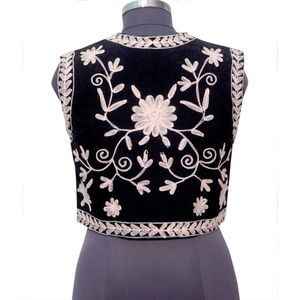 Gilet court en coton fait main pour femme, imprimé floral, col rond, ouvert sur le devant, avec broderie confortable, style décontracté streetwear - Product Image 4