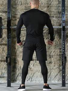 Vêtements de sport et yoga pour hommes personnalisés, en tissu Spandex, coupe ajustée, longueur intégrale, avec design anti-exposition et taille élastique - Product Image 5