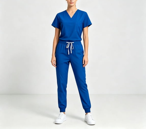 Scrubs <b>Sets</b> Unisex Solid Quick-Dry Breathable Short Sleeve V-Neck Top Tapered Work Pants Medical <b>Doctor</b> Uniform Pockets - Product Image 1