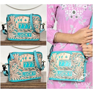 Stylish Women Fashion Hand Tooled Floral Leather Crossbody Handbags Luxury Casino Pattern Genuine Leather Evening Sling <b>Bags</b> - Product Image 1