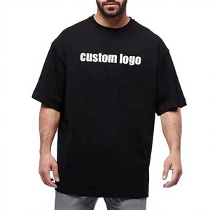 T-shirt en coton noir surdimensionné pour homme avec logo personnalisé, manches courtes, col rond, coupe décontractée, imprimé, design de lettres sur le devant - Product Image 1