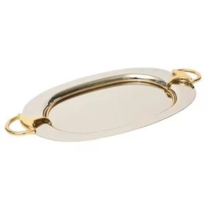Plateau de service rectangulaire moderne en acier inoxydable de qualité alimentaire avec poignées dorées, design moderne, vaisselle durable pour les fêtes - Product Image 2