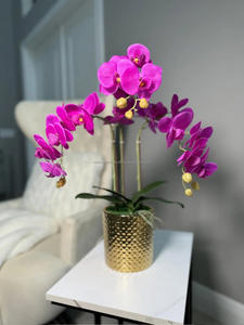 Decoración para el Hogar, Maceta Artificial en Forma de Corazón de Metal, Orquídeas de Látex con Tacto Real, Flores Decorativas de Phalaenopsis Doradas para Jardín - Product Image 2