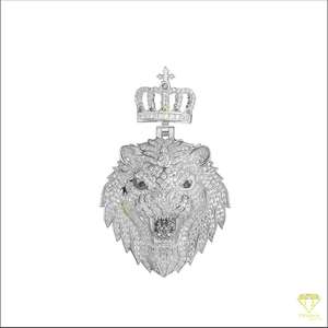 Colgante de cabeza de león coronado de lujo, plata 925, VVS helado completo, Diamante cultivado en laboratorio, Ojos de Rubí, joyería de rapero personalizada - Product Image 3