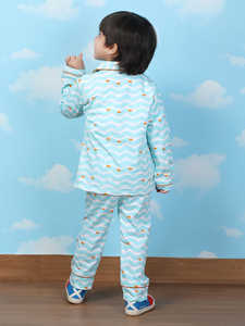 Conjunto de Pijama de Algodón para Niños, Camisa de Manga Larga con Estampado de Nubes Azules y Pantalones de Pijama, Ropa de Dormir Suave y Transpirable para Niños - Product Image 2