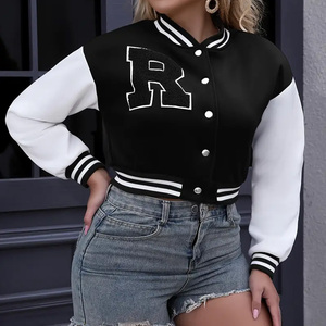 Crop Design Hot Sale Fashionable Crop Varsity Jackets Custom Color <b>Top</b> Trendy Women Crop Varsity Jackets - Product Image 3