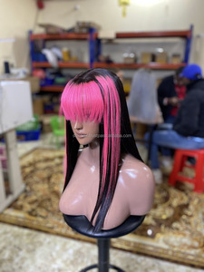 Haute qualité os droite femme perruque en gros miel brun cheveux humains avec mince pour suisse pour dentelle frontale rose blond couleur - Product Image 2