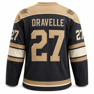 Maillot de hockey sur glace OEM personnalisé en gros, col lacé, broderie premium, noir et or, maillot de hockey rétro pour homme - Product Image 3