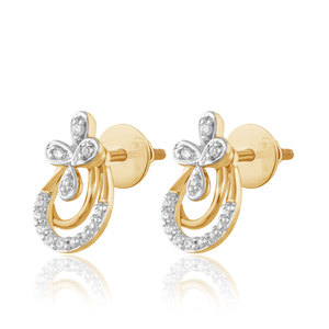 Pendientes de Oro Amarillo con Diamantes Florales, Corte Redondo, Diamantes Naturales Certificados por GIA, Joyería de Lujo para Mujer, para Bodas - Product Image 3