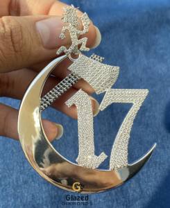 Pendentif personnalisé en moissanite noire et blanche, numéro chapitre C17, en argent sterling 925, style hip-hop glacé, pour unisexe - Product Image 6