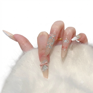 Acrílico Dedo Desnudo Base Rosa Balletcore Diseño Whispering Bows - Product Image 2