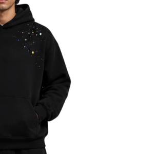 <b>Black</b> Rhinestone Star Pattern Hoodie Men Oversized Fleece Pullover Custom Logo Streetwear Heavyweight Casual Hooded <b>Sweatshirt</b> - Product Image 4