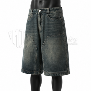Pantalones Cortos Vaqueros de Algodón Orgánico Lavado Estilo Vintage para Hombre, Ecológicos, Holgados, Largos hasta la Rodilla, Estilo Urbano Casual - Product Image 3