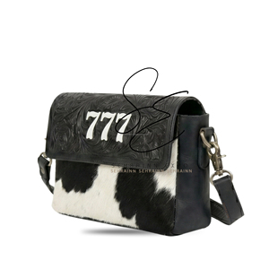 NEW Jackpot Design Tooled Leather Crossbody Sling <b>Bag</b> Women <b>Black</b> Hair-on Cowhide Western Purse Vintage Fashion <b>Mini</b> Handbag - Product Image 2